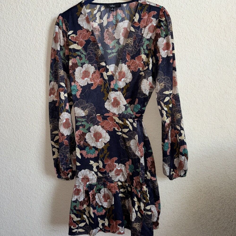 Lulus So Splendid Floral Satin Wrap Dress Romance Feminine M Balloon Sleeve